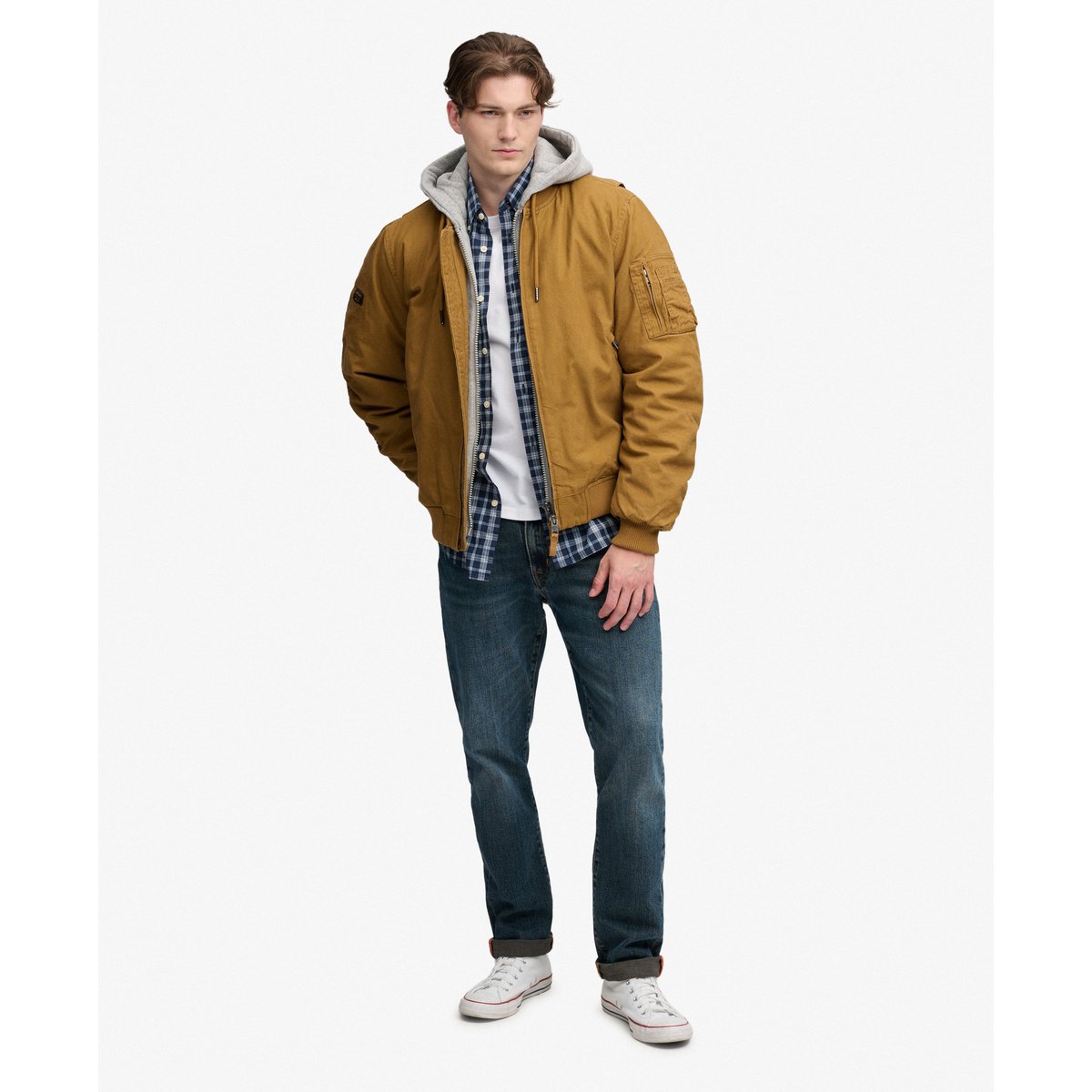 Bomber MA1 en Toile à Capuche marron denim co tobacco, SUPERDRY