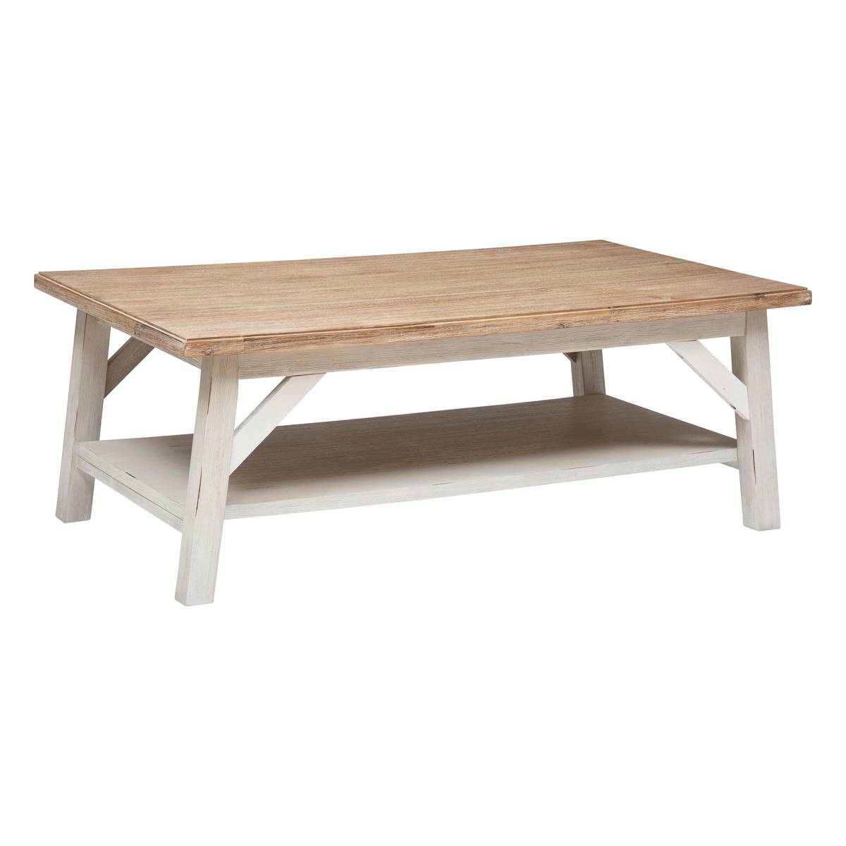 Table basse double plateau en bois d'acacia massif OLBIA blanc, ATMOSPHERA