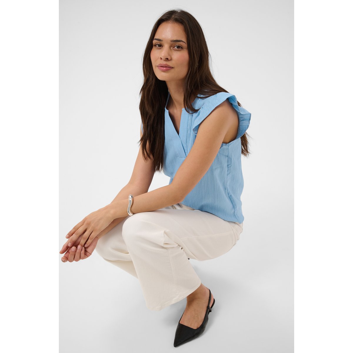 Short sleeved blouse bleu silver lake blue cc, KAFFE