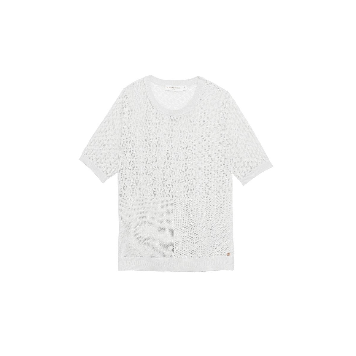 Millie Short Sleeve Jumper in Fine Openwork Knit ecru , LA PETITE ETOILE