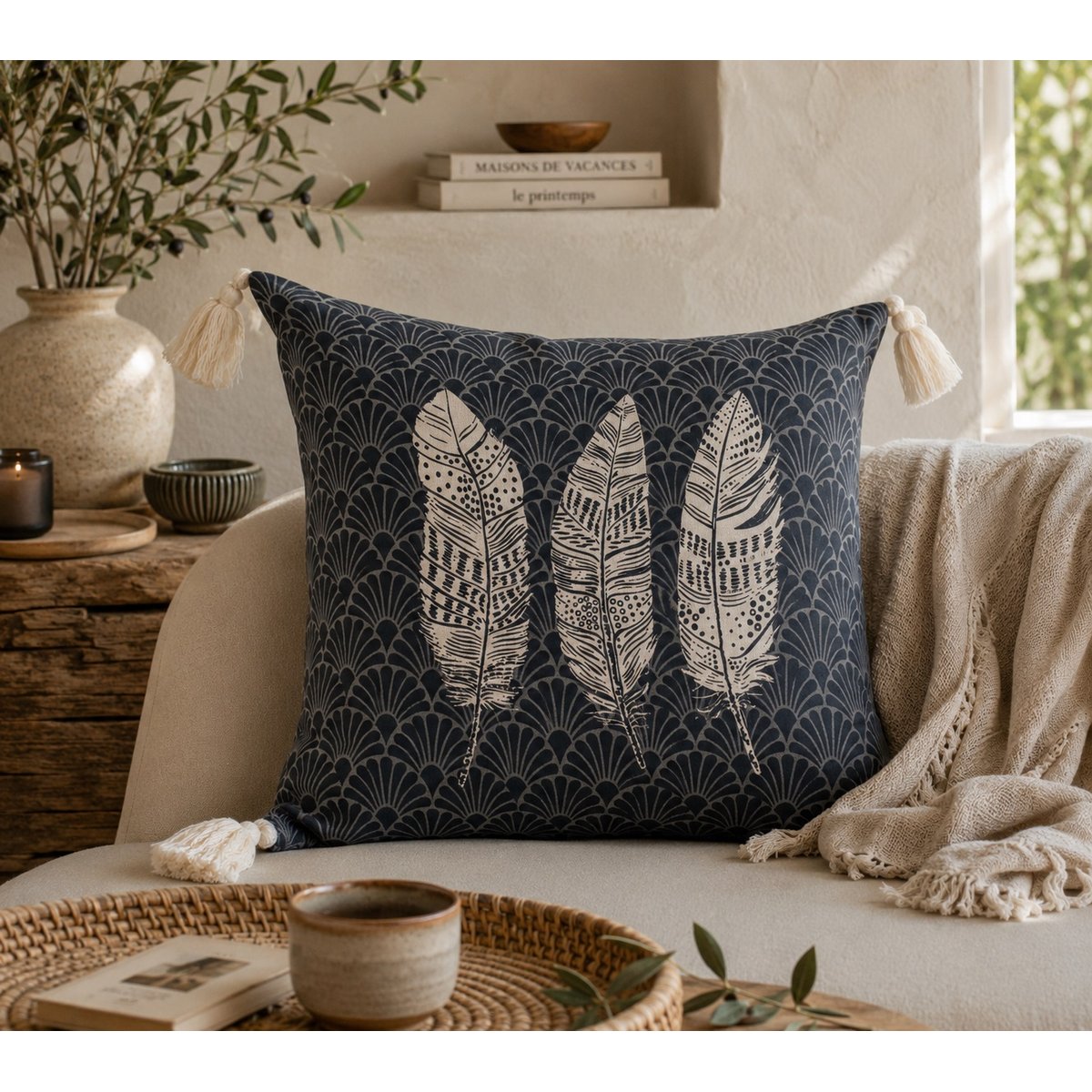 Coussin a pompons Eternity gris, EDEN