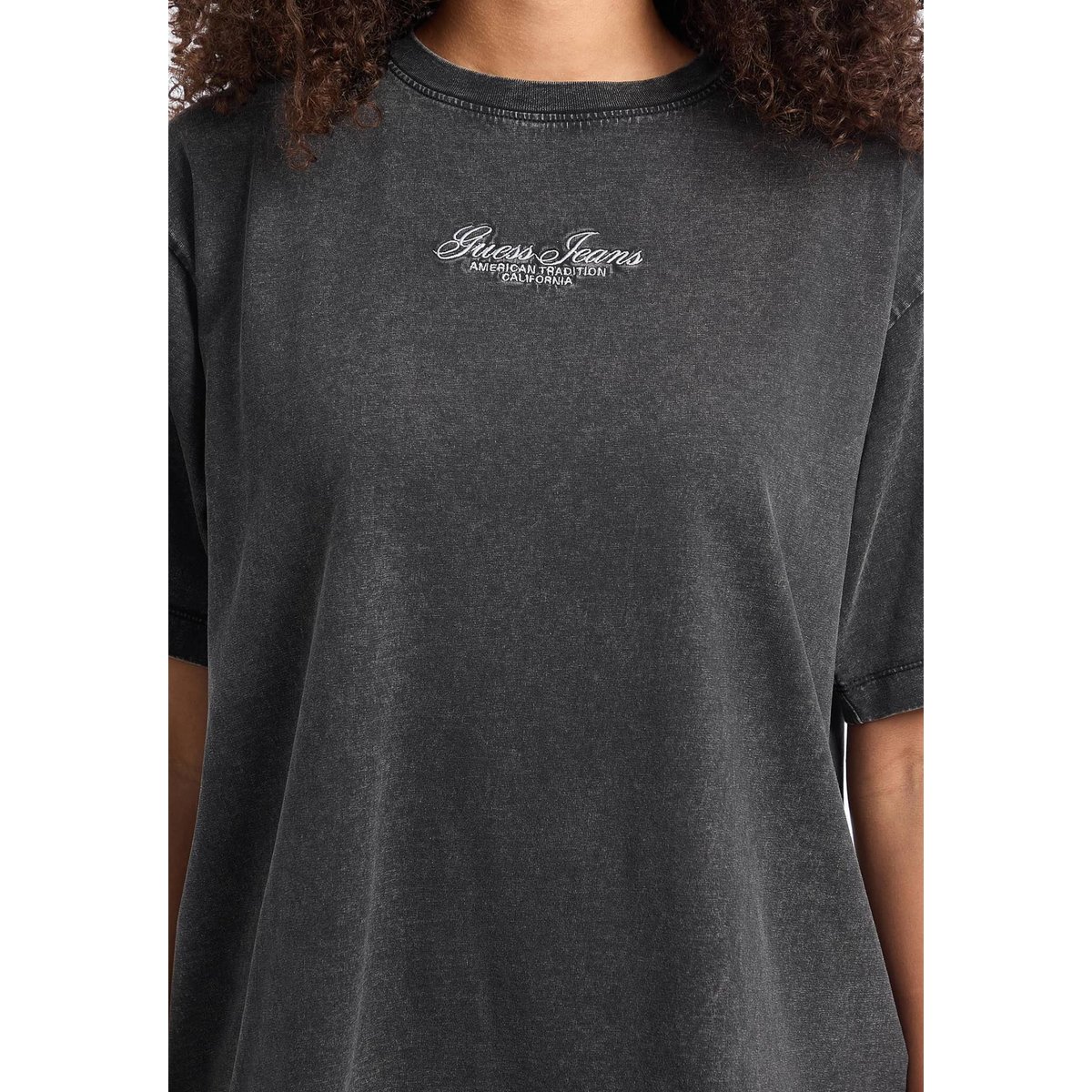 T-Shirt Logo Brodé Oversize noir, GUESS JEANS