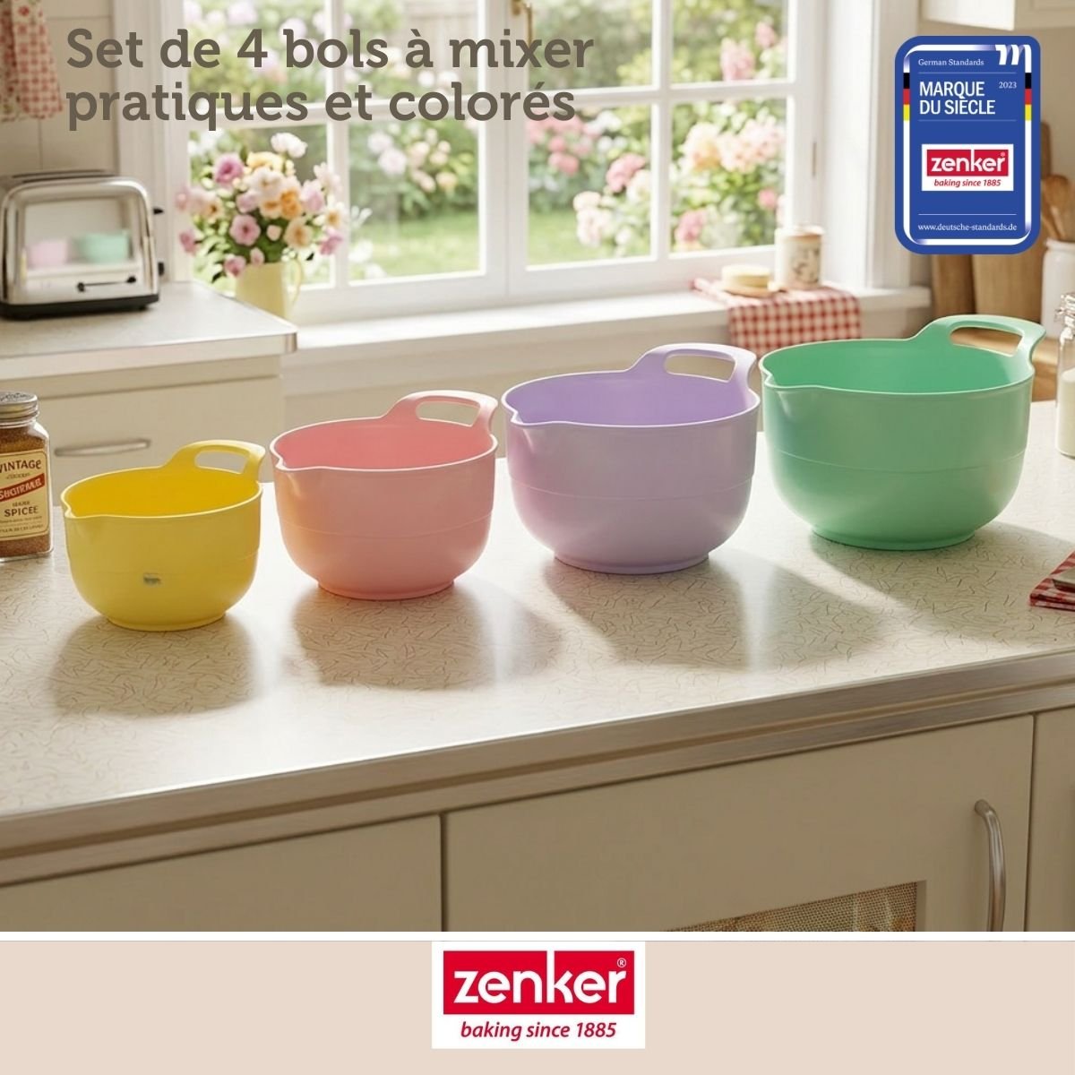 Set de 4 bols à mélanger gigogne vert,violet,rose,jaune, ZENKER