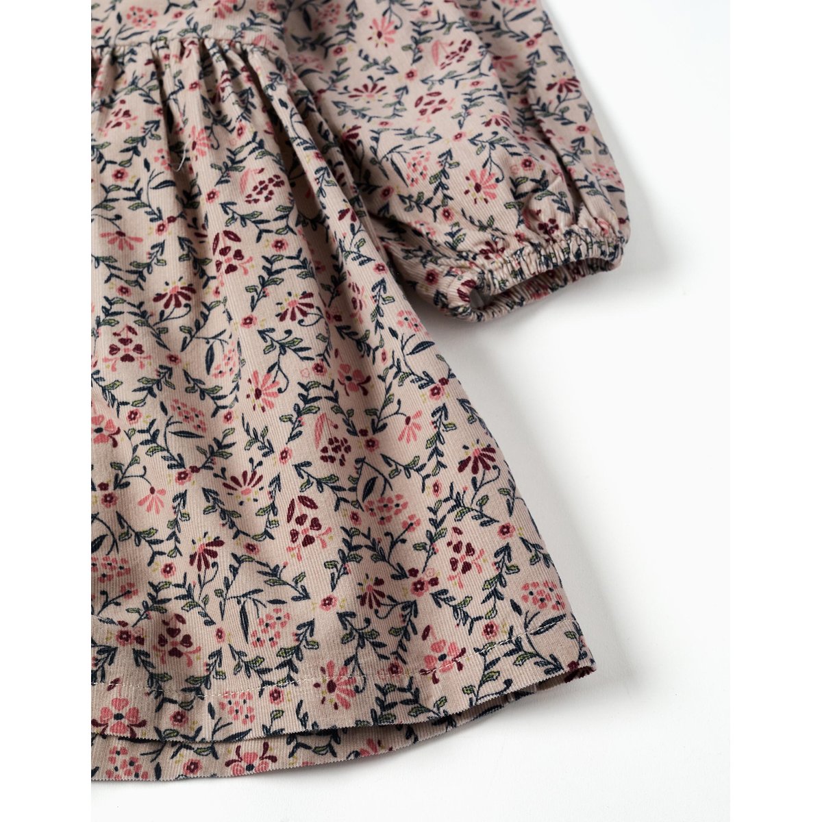 Robe en velours côtelé à manches longues avec motif floral beige clair, ZIPPY