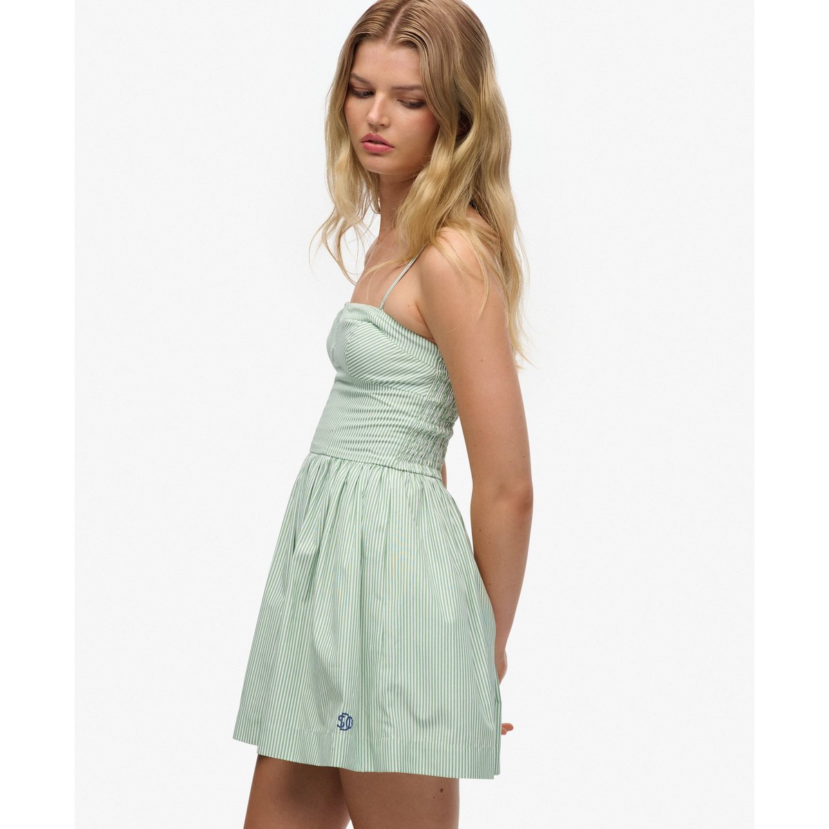 Mini Robe Corset à Bretelles rayé craie menthe poivrée, SUPERDRY