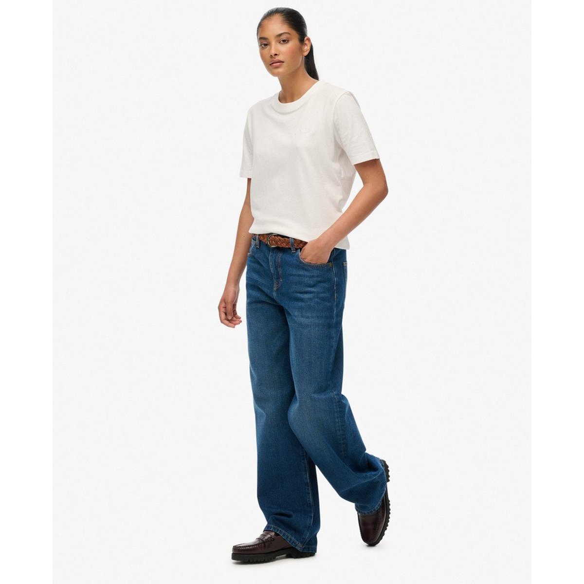 Jean Large en Coton Bio Taille Moyenne denim indigo profond, SUPERDRY