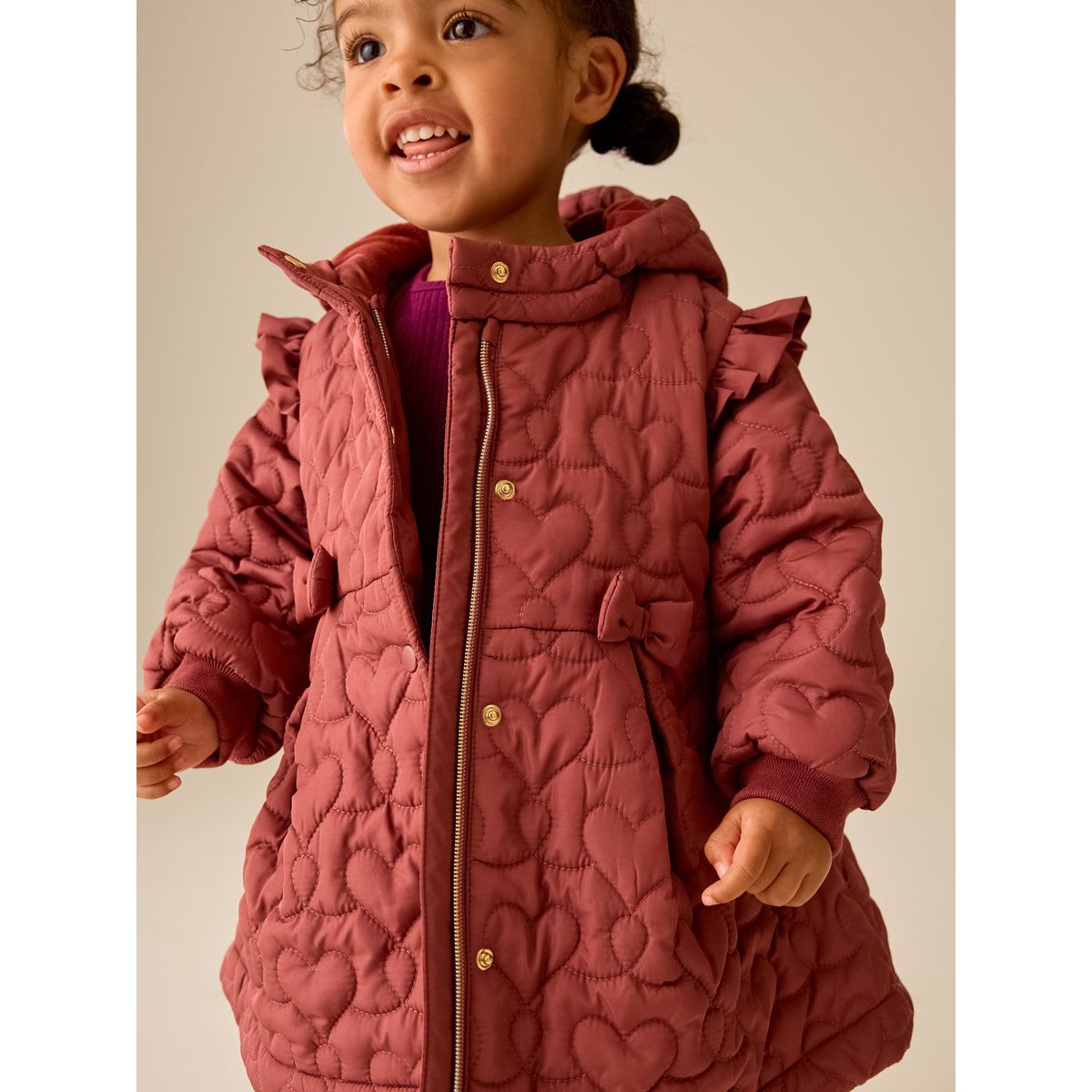 Manteau matelassé hydrofuge évasé rose foncé, NEXT