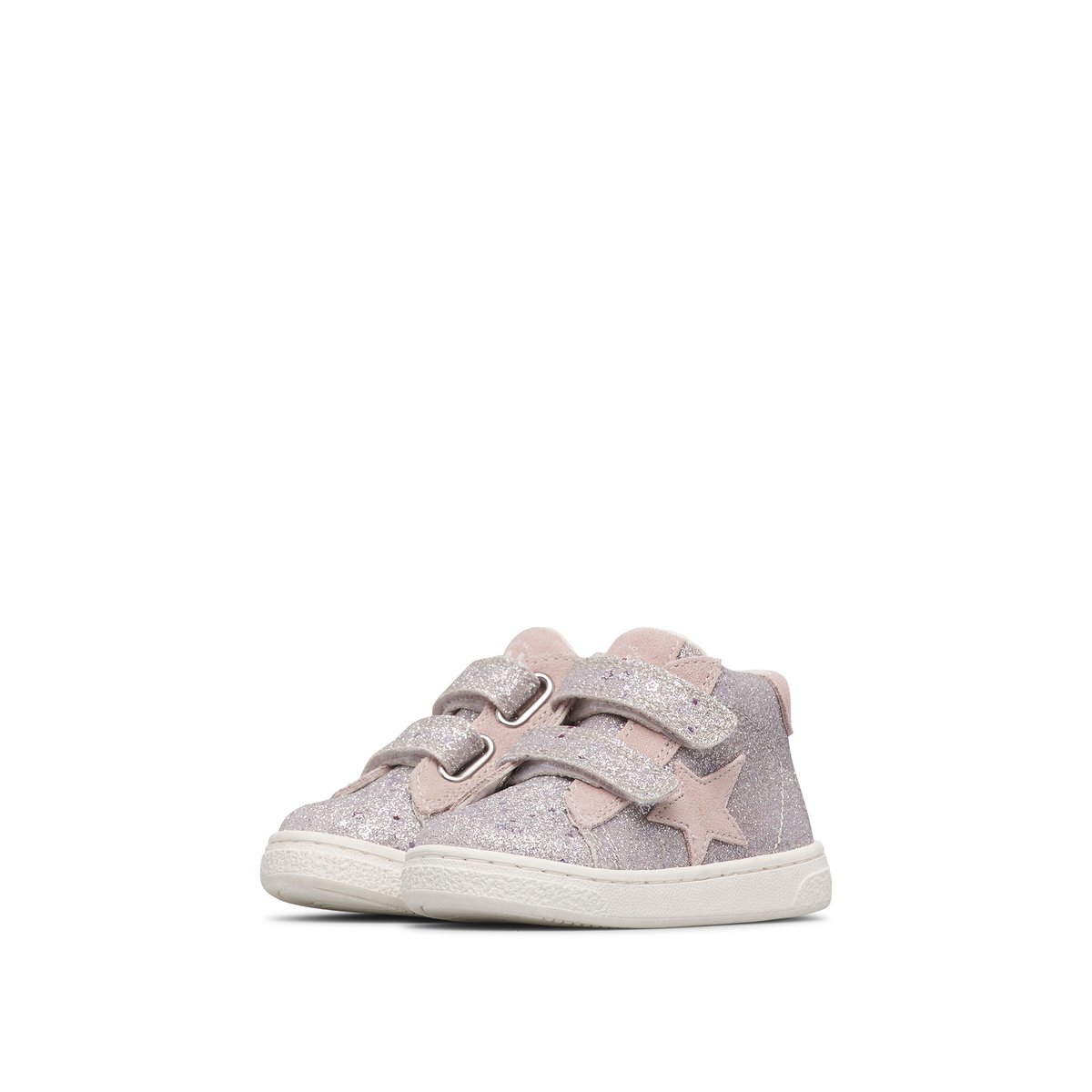 Baskets hautes en cuir et tissu PINN HIGH VL. rose poudré-argent, NATURINO