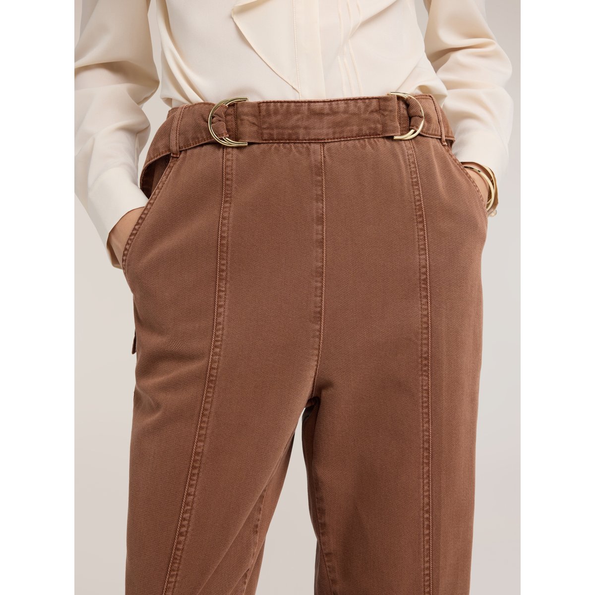 Pantalon carrot washed marron, MOTIVI