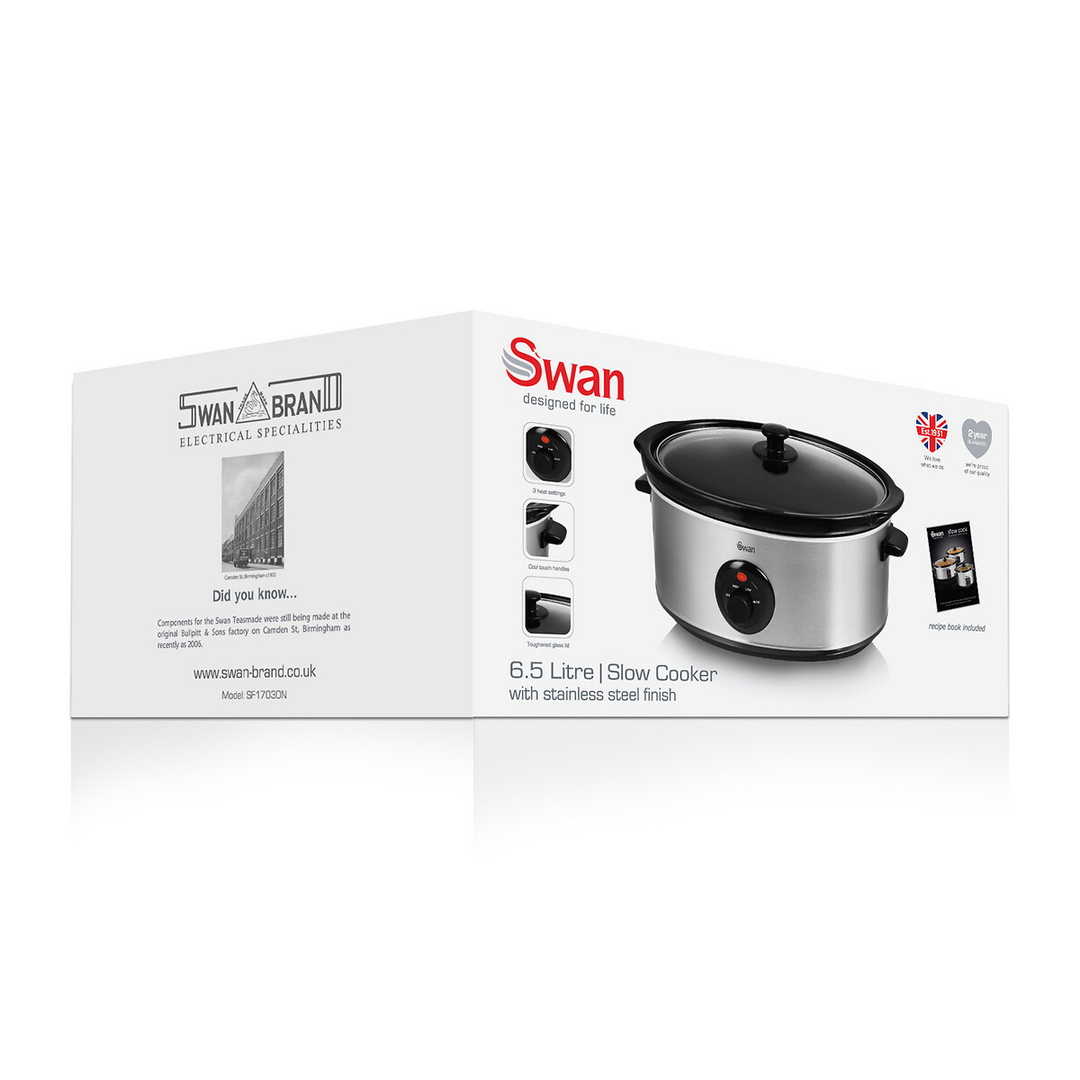 6.5L Stainless Steel Slow Cooker - SF17030 silver-coloured, SWAN