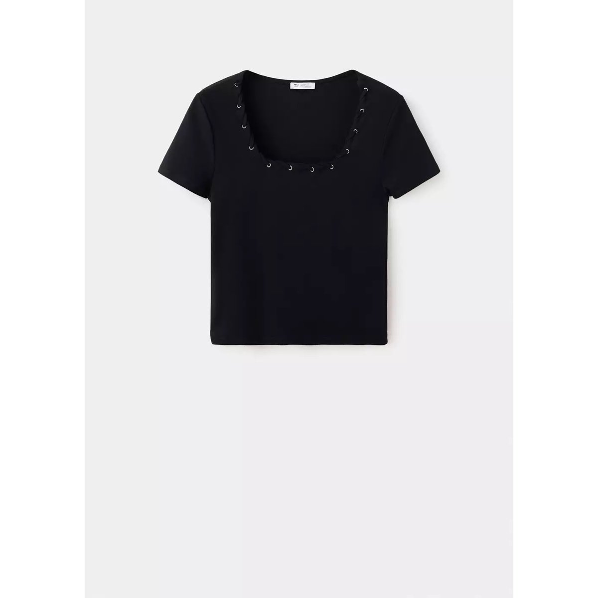 Débardeur manches courtes à œillets noir, MANGO TEEN