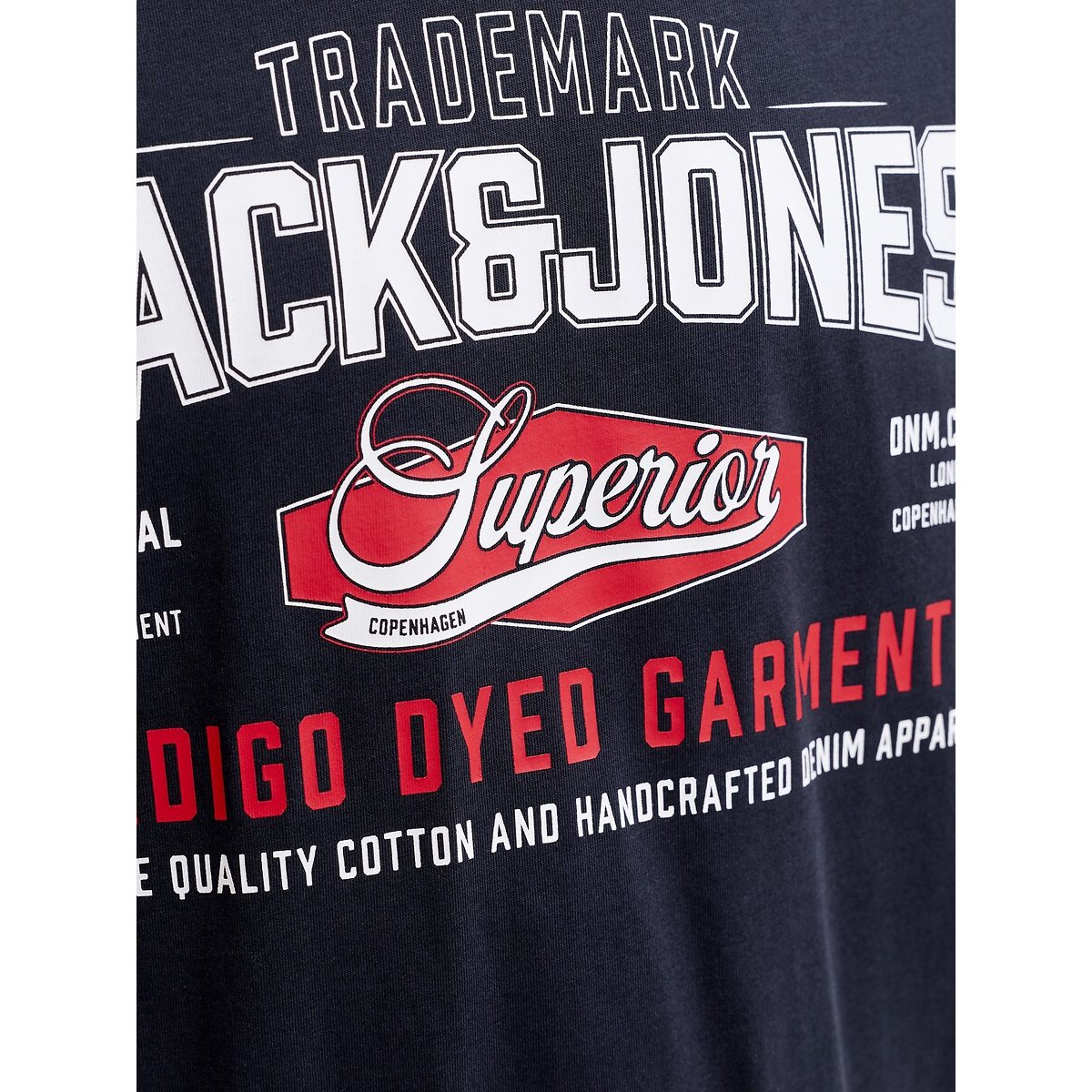 T-shirt manches courtes, col rond, logo bleu marine, JACK & JONES