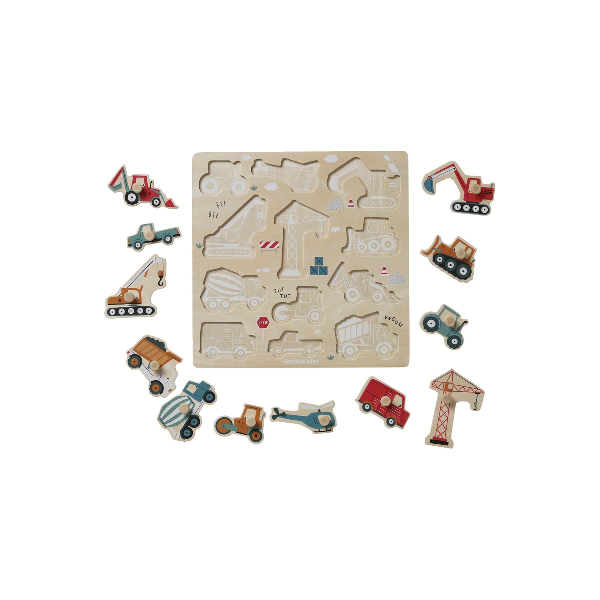 Puzzle boutons Chantier en bois FSC® jaune, VERTBAUDET