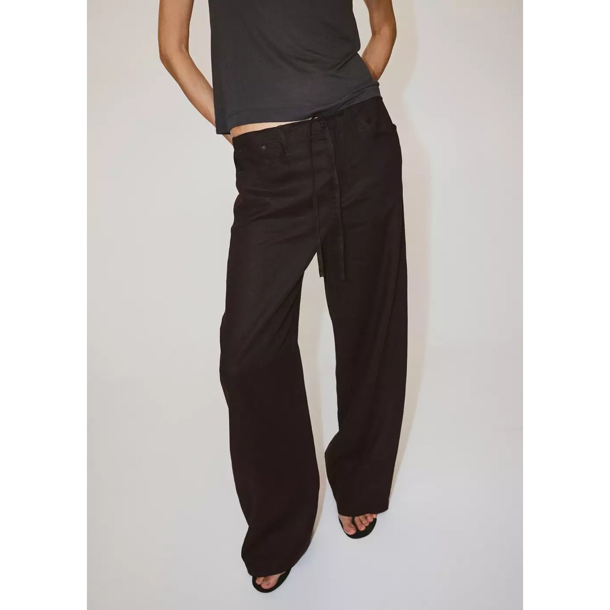 Pantalon lin nœud chocolat, MANGO