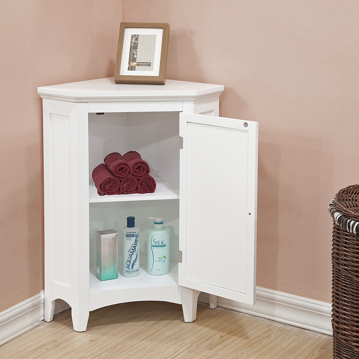 Meuble d’Angle Salle de Bain avec Porte Louver & Étagère, GLANCY white, TEAMSON HOME