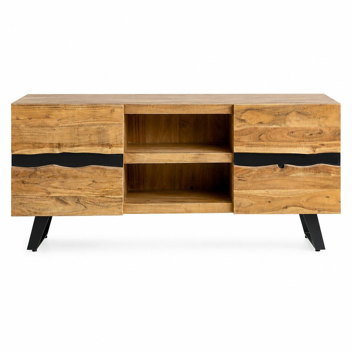 Meuble TV en bois d'acacia 2 portes CANYON bois naturel, PIER IMPORT