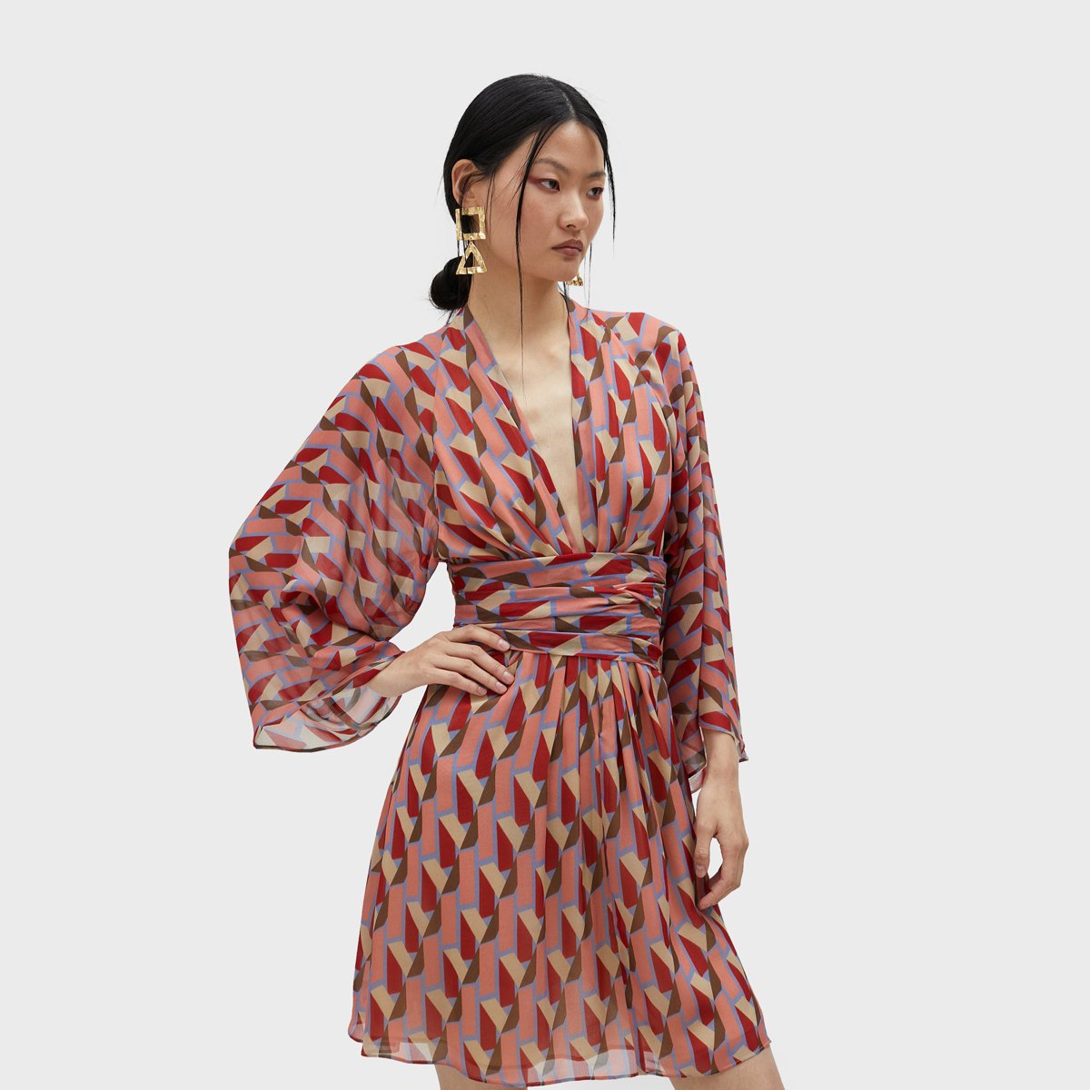 Robe courte avec ceinture large pêche, LOLA CASADEMUNT