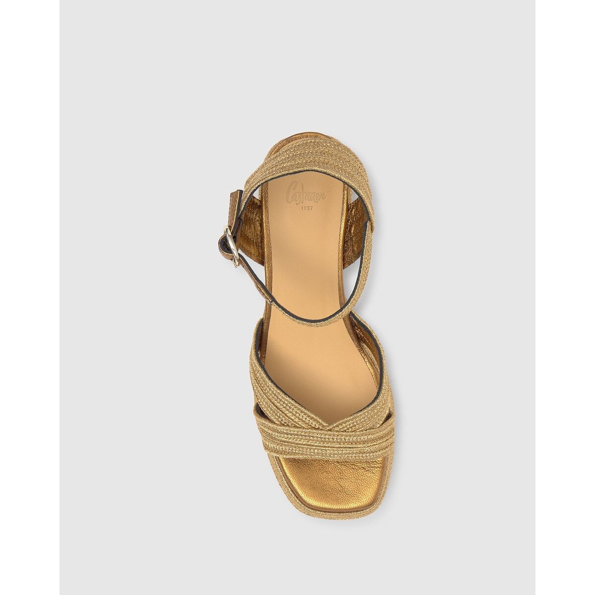 Sandales en polyester talon large doré, CASTANER