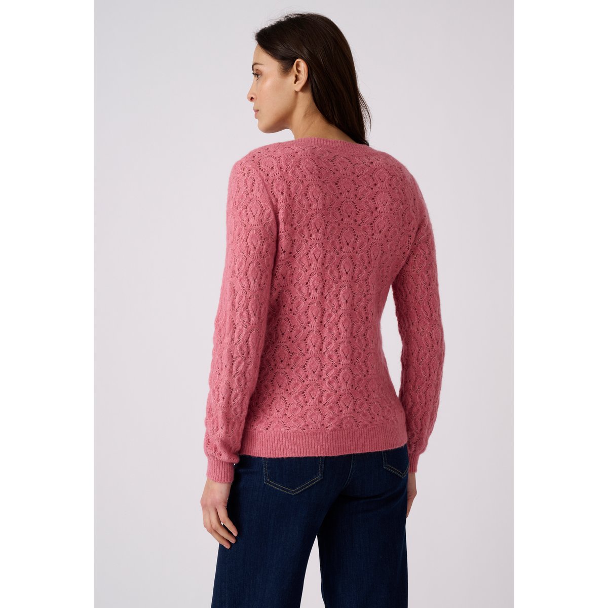 Pull ajouré mélange laine et alpaga vieux rose, DAMART