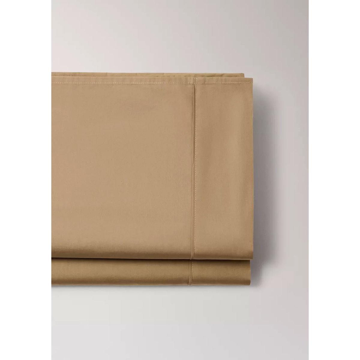 Drap plat percale de coton 300 fils détail passepoilé lit 150/160 cm tabac, MANGO HOME