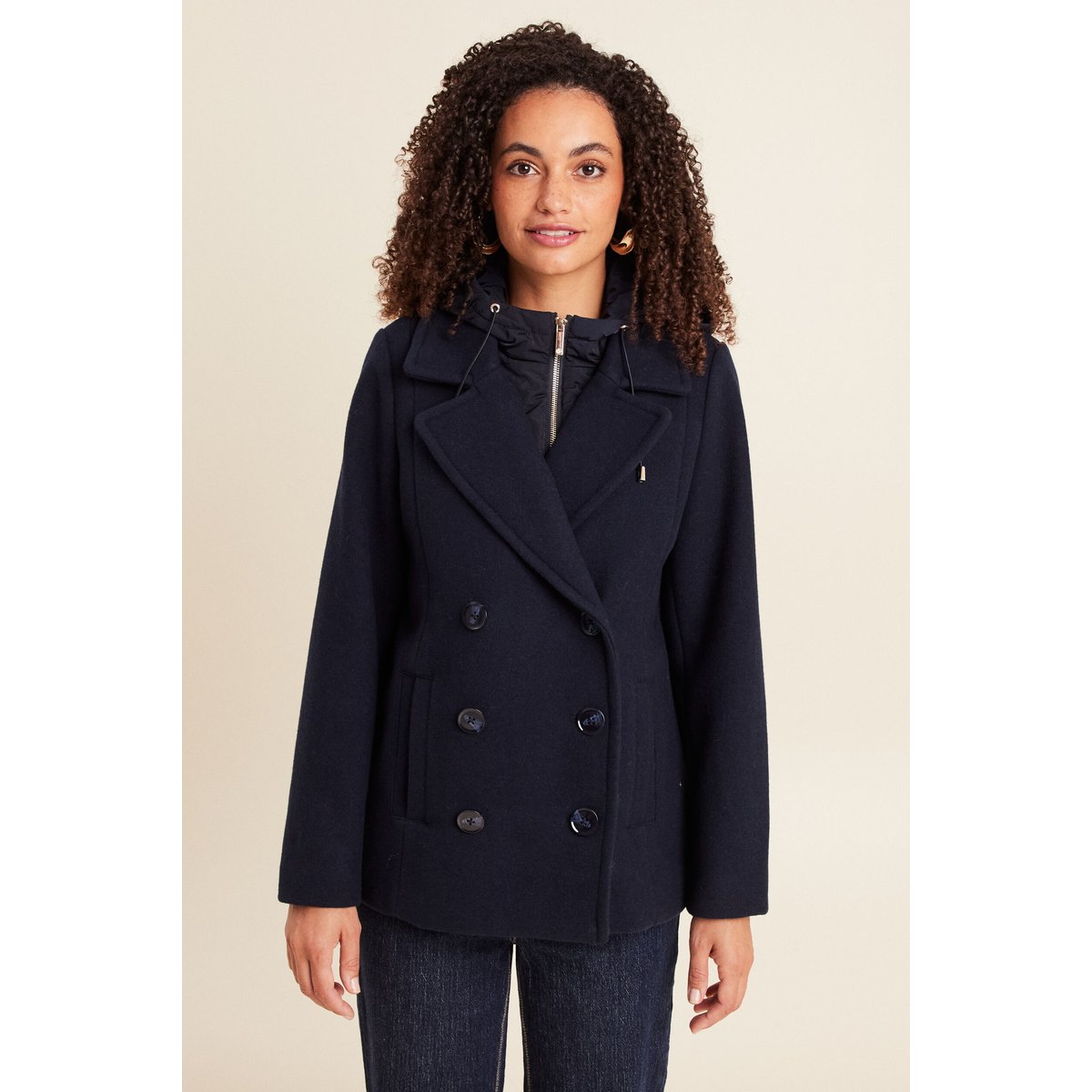 Caban doublé avec capuche bleu marine, BREAL