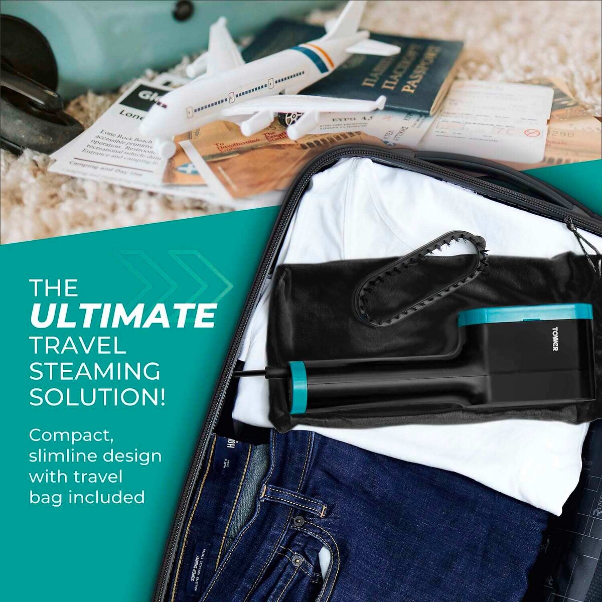 1400W Digital Garment Steamer - T22038 teal, TOWER