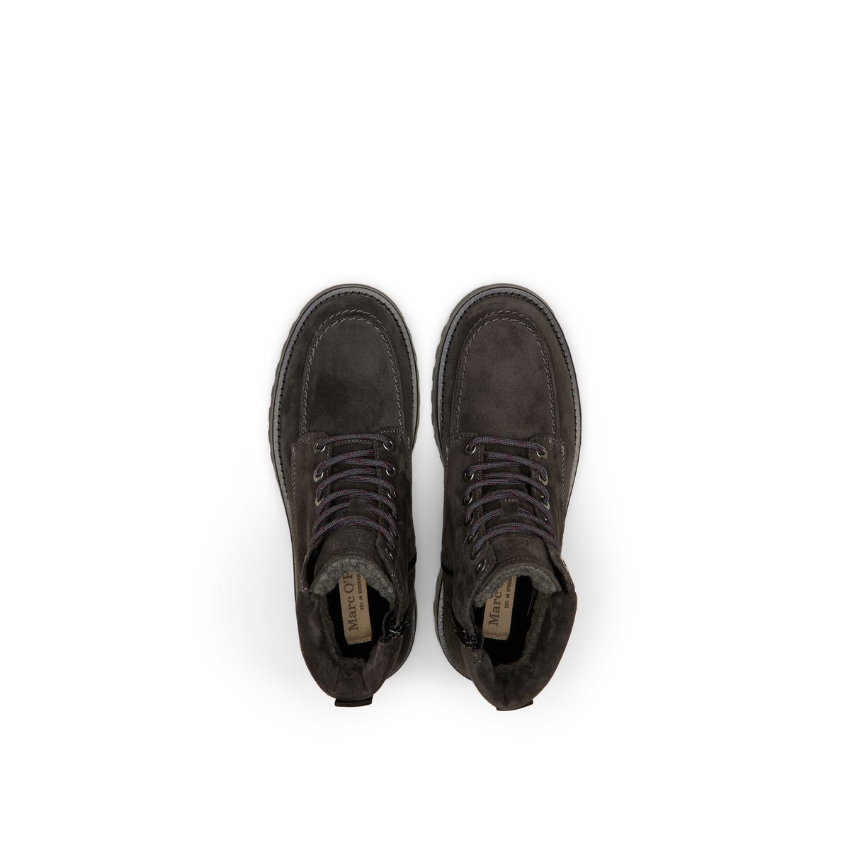 Bottes à lacets, modèle Jack avec fermeture éclair intérieure et doublure en peluche gris foncé, MARC O'POLO