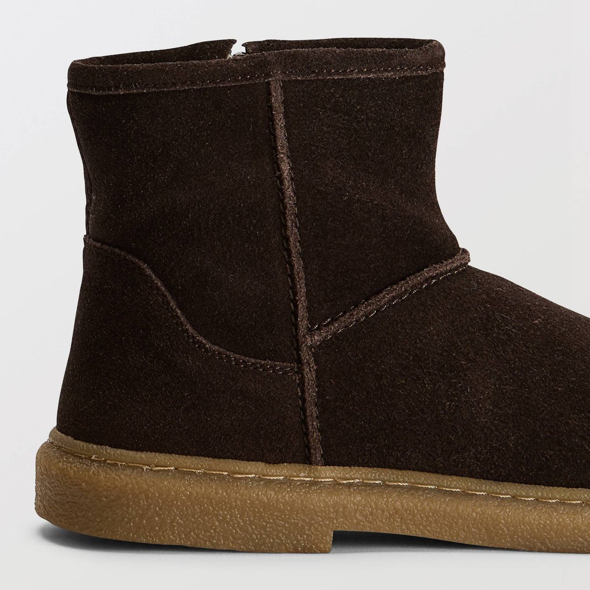 Bottines fourrées en cuir responsable chocolat, MONOPRIX