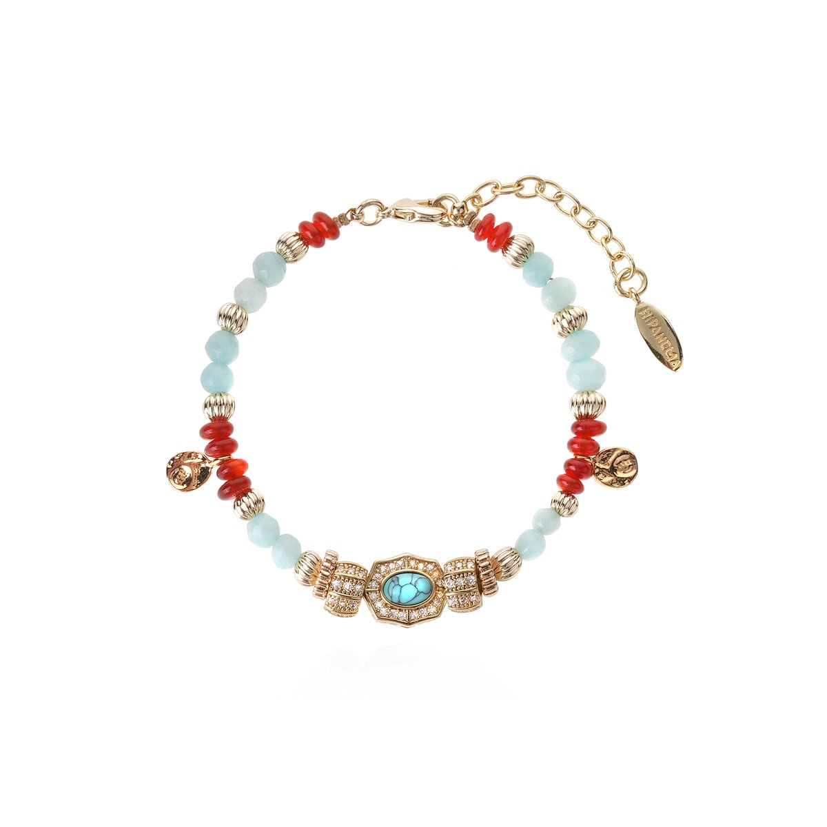 Bracelet de perles avec pampilles réglable BANU turquoise, HIPANEMA