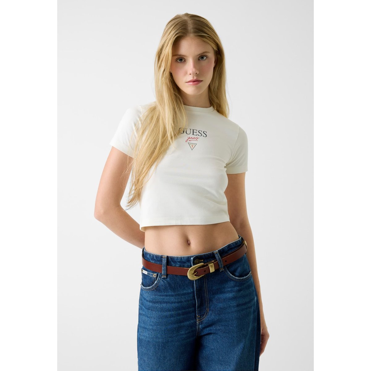 T-Shirt À Logo Brodé crème, GUESS JEANS