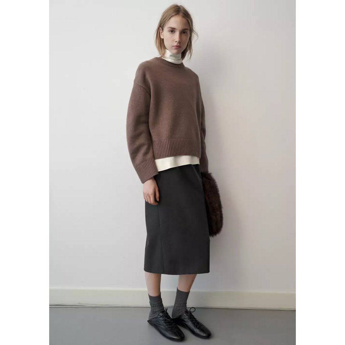 Pull-over laine col rond marron moyen, MANGO