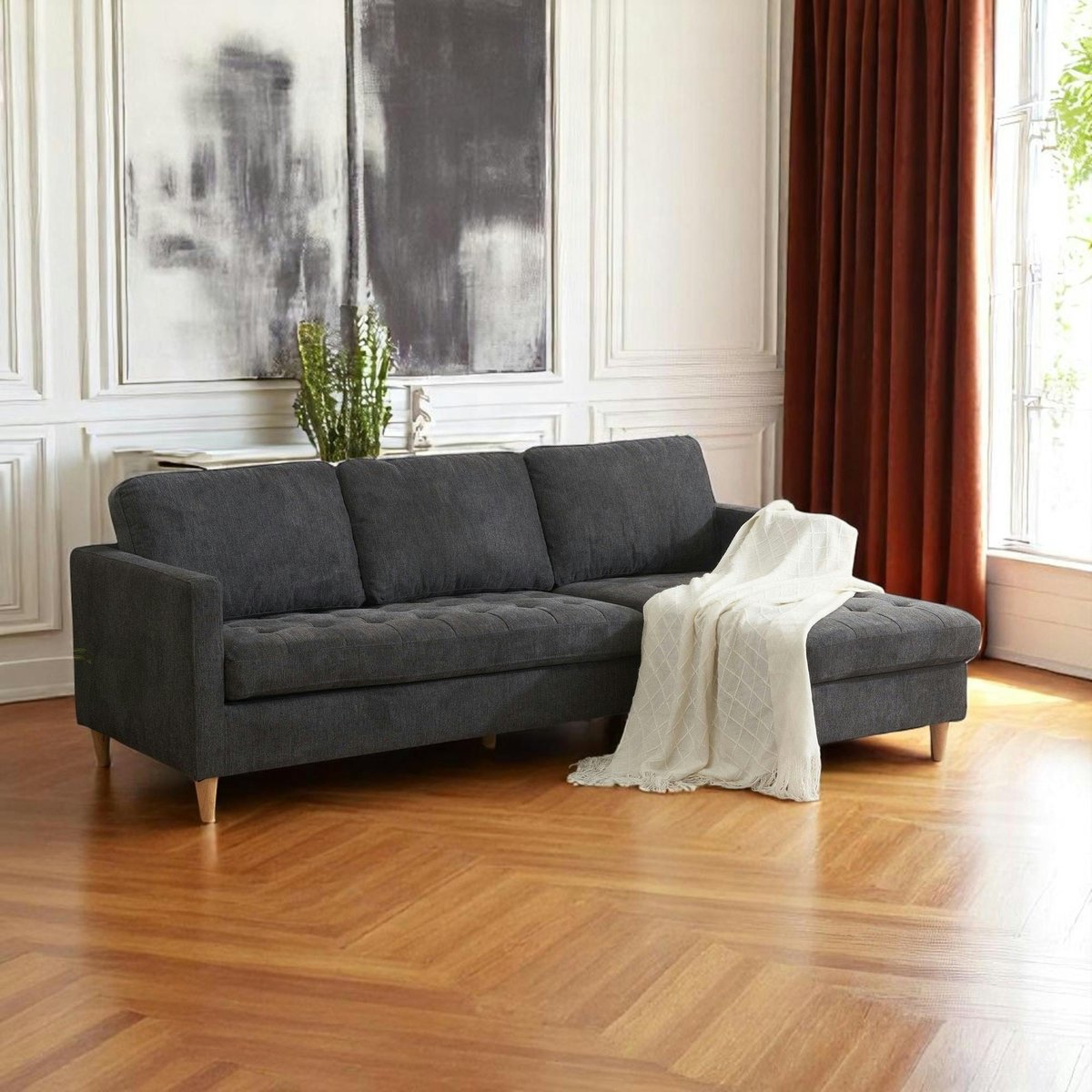 Canapé 3 places gris foncé avec méridienne BERLIN gris, PIER IMPORT