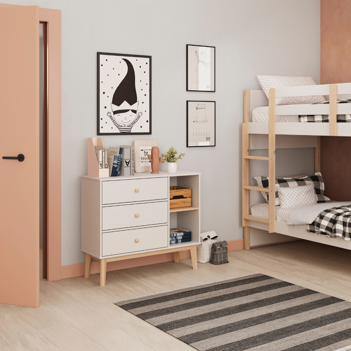 Commode 3 tiroirs et 2 niches ouvertes L90 cm - SIMON blanc, CALICOSY