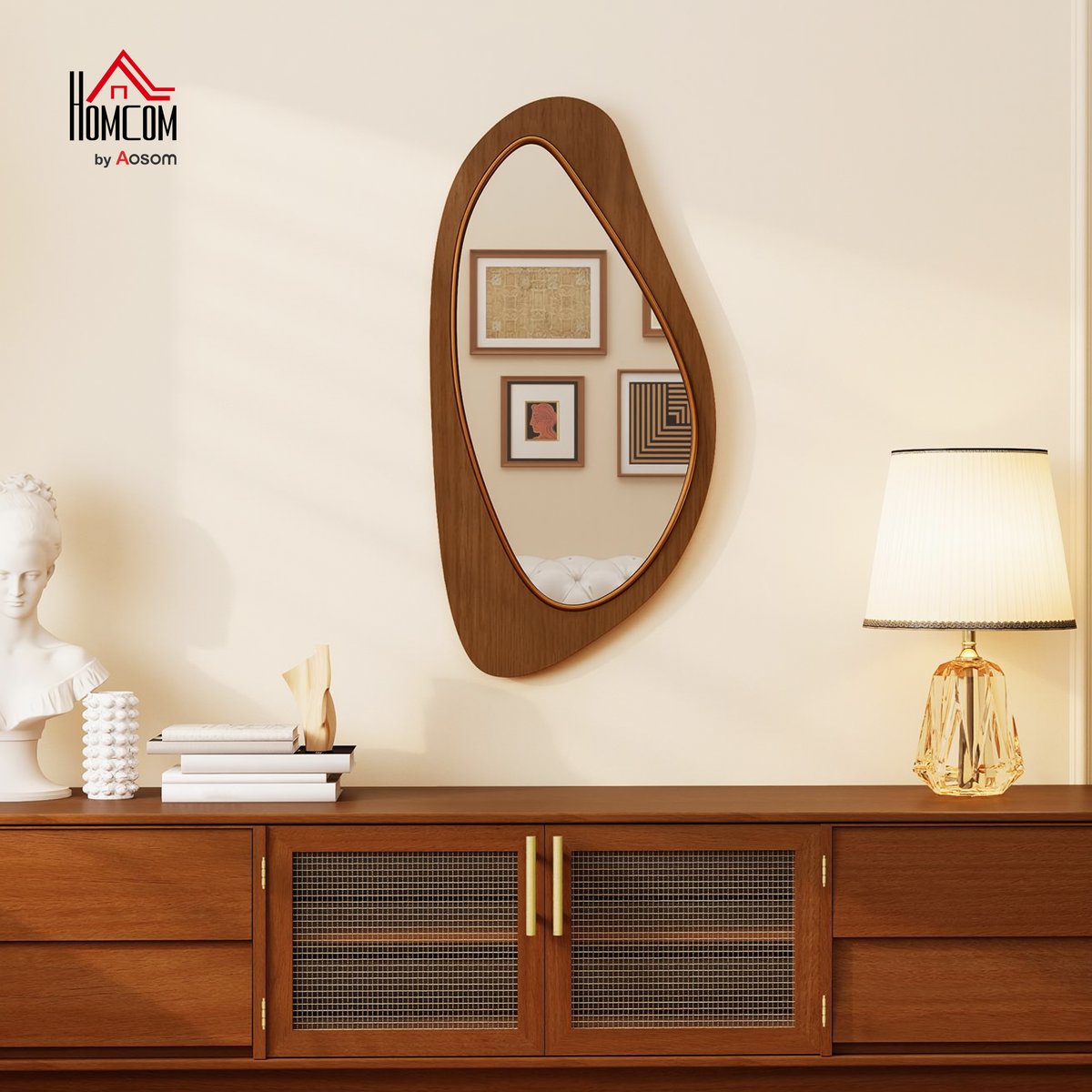 Miroir mural Bois Bois naturel marron, HOMCOM