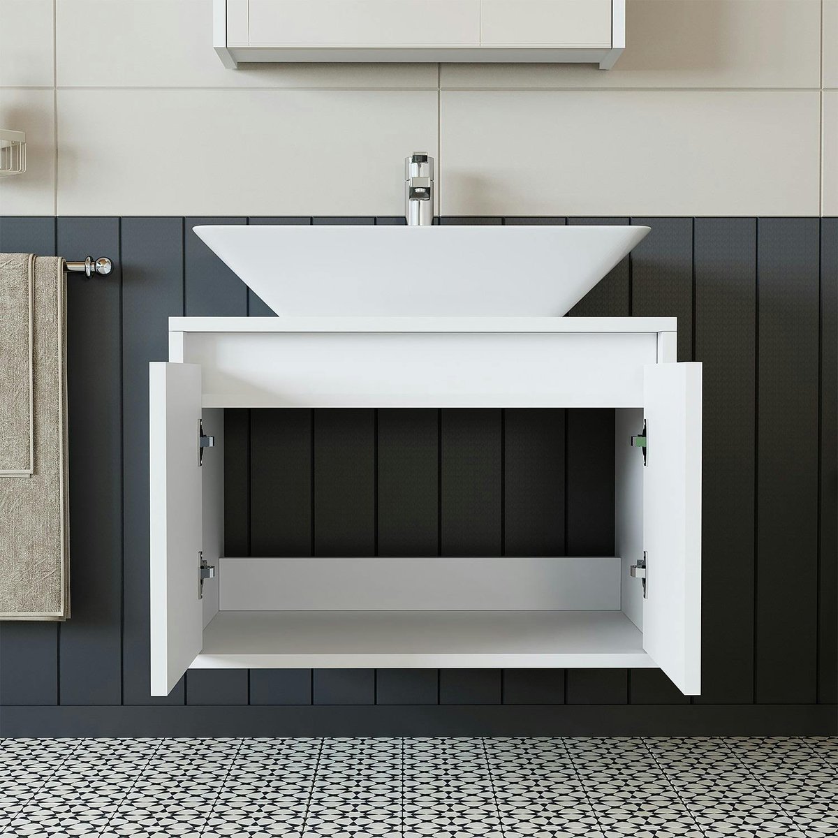 Meuble vasque suspendu 2 portes 65 cm MARN blanc, PIER IMPORT