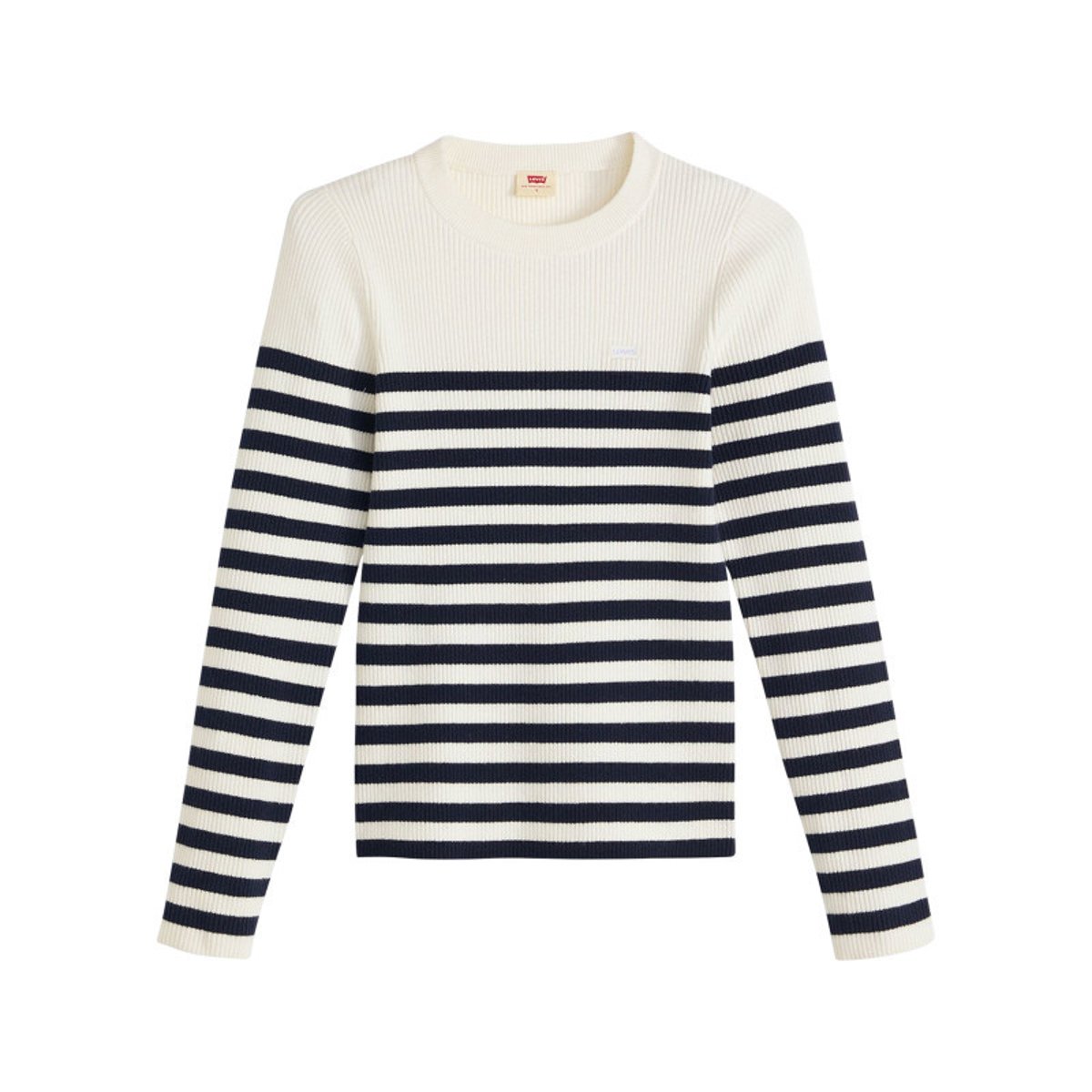 Pull écru au motif rayé avec un col v côtelé et des manches longues écru, LEVI'S