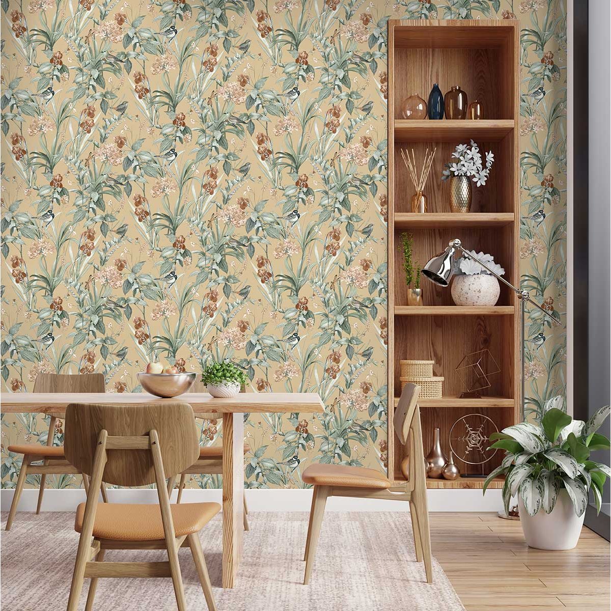 Papier peint petit feuillage délicat vert sauge beige, HEXOA