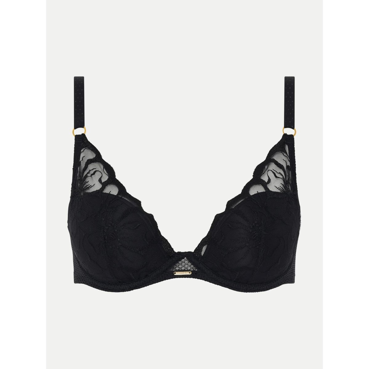 Soutien-gorge coques plongeant FLEURS noir, CHANTELLE