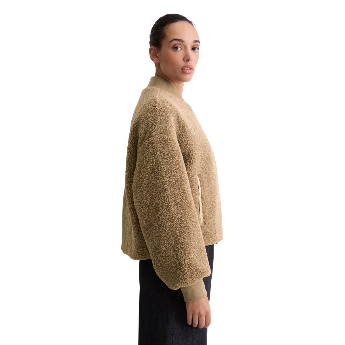 Teddy-Blouson relaxed en peluche douce Curly marron, MARC O'POLO