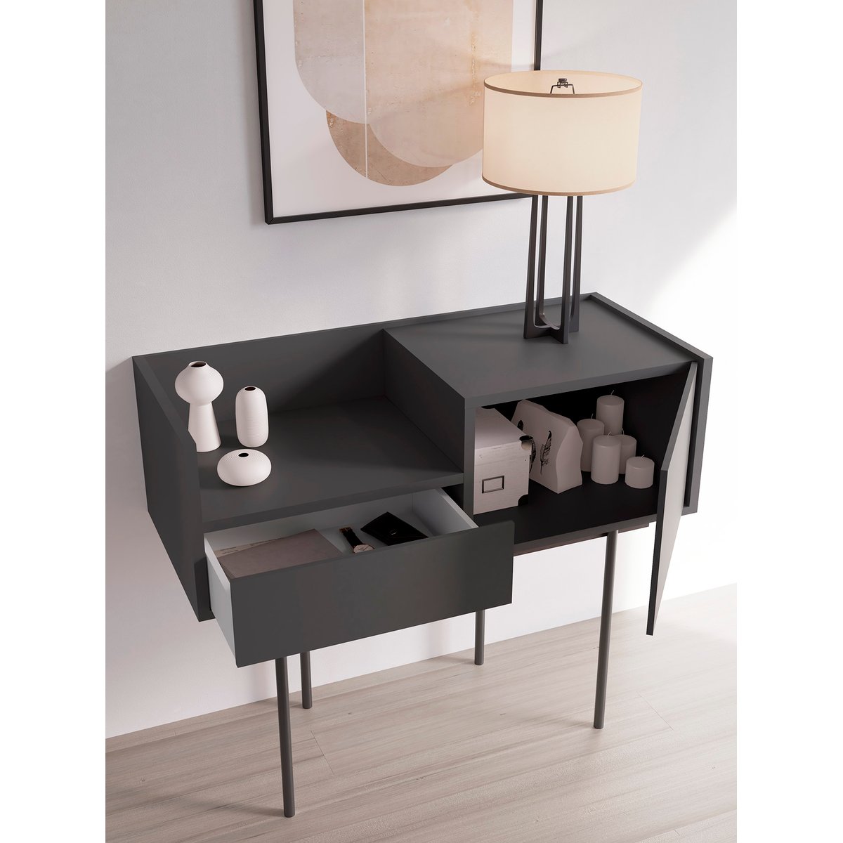 Console en placard et métal, DIPLOMAT graphite, HERDASA