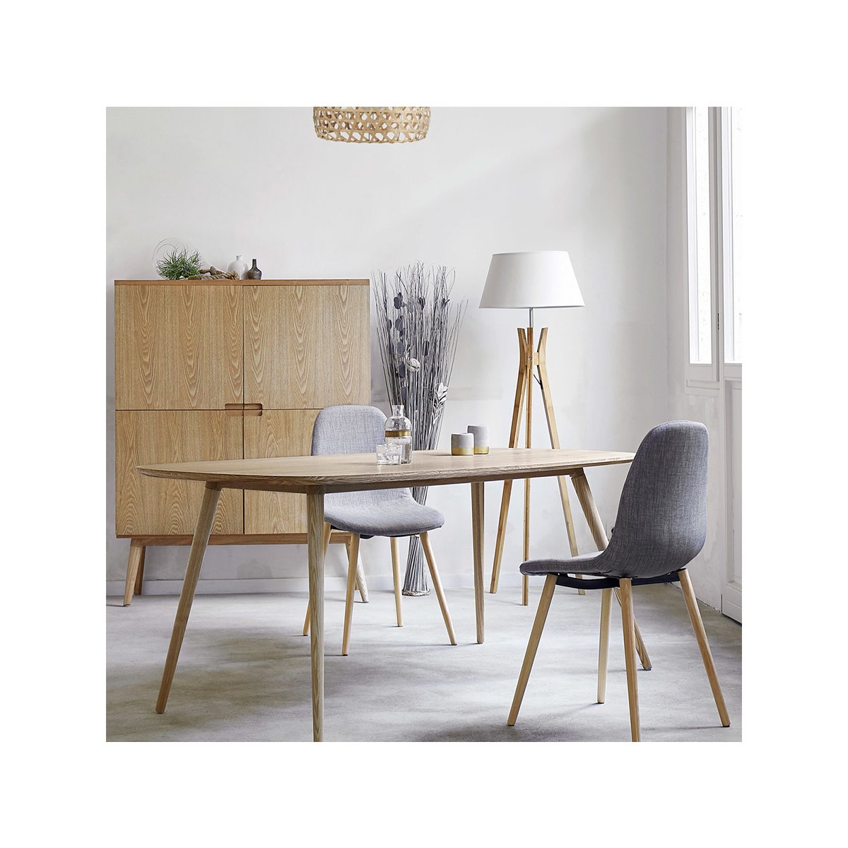 Lampadaire trépied bambou abat-jour lin KALO beige moyen, ATMOSPHERA