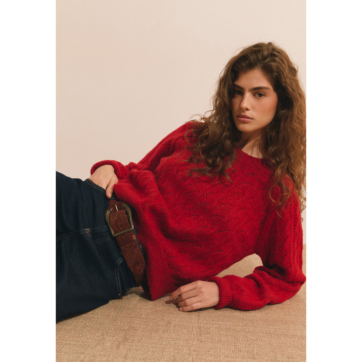 Pull col rond SANDRA vermillon, ETAM