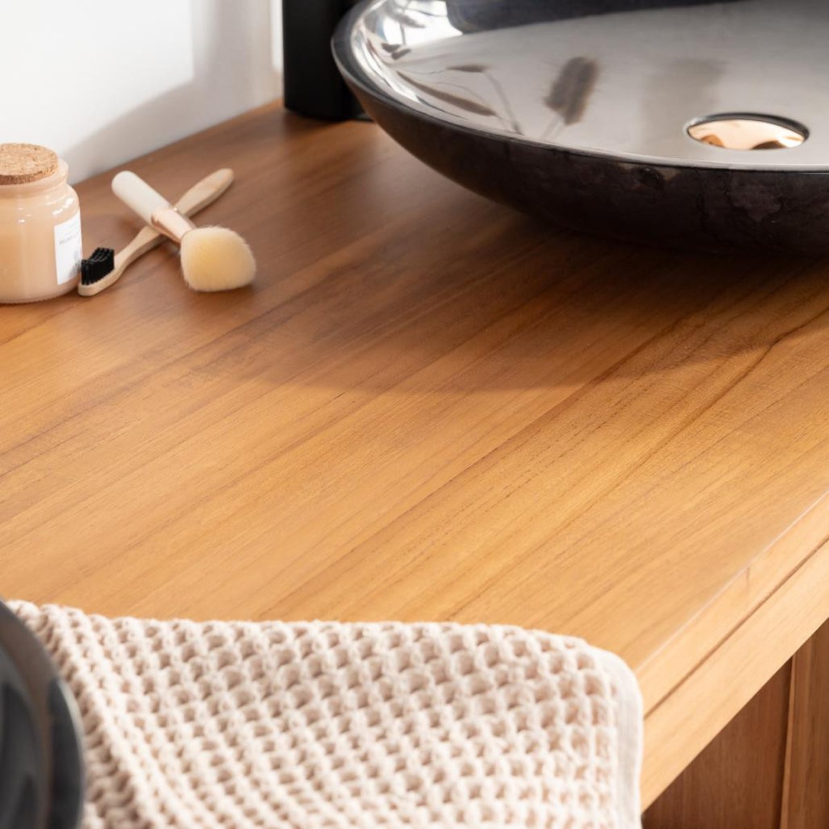 Meuble en teck rectangle sous vasque 160 COURCHEVEL naturel, WANDA COLLECTION