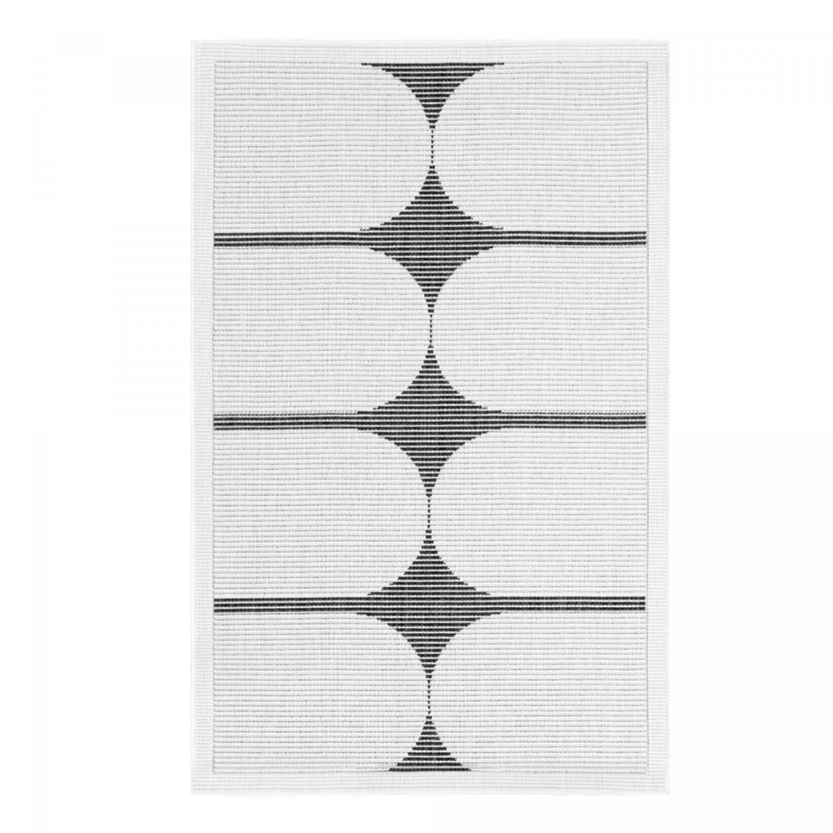 Tapis exterieur kilim géométrique, SVENTI, design authentique blanc, noir, UN AMOUR DE TAPIS