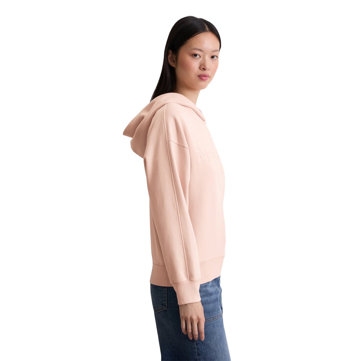 Sweatshirt à capuche avec logo relaxed en coton organique rose, MARC O'POLO