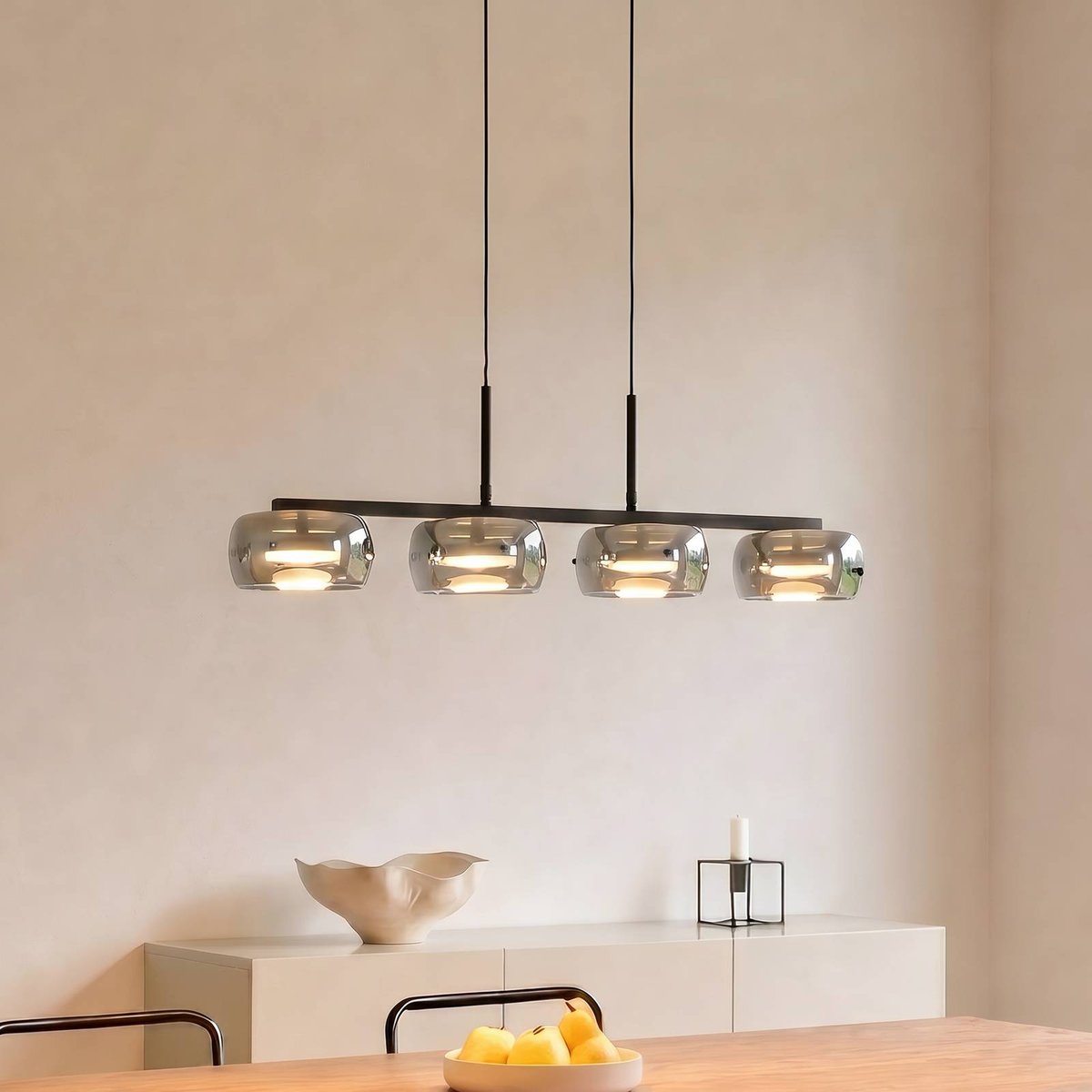 Suspension en verre moderneLED, Martis noir, gris fumé, LUCANDE