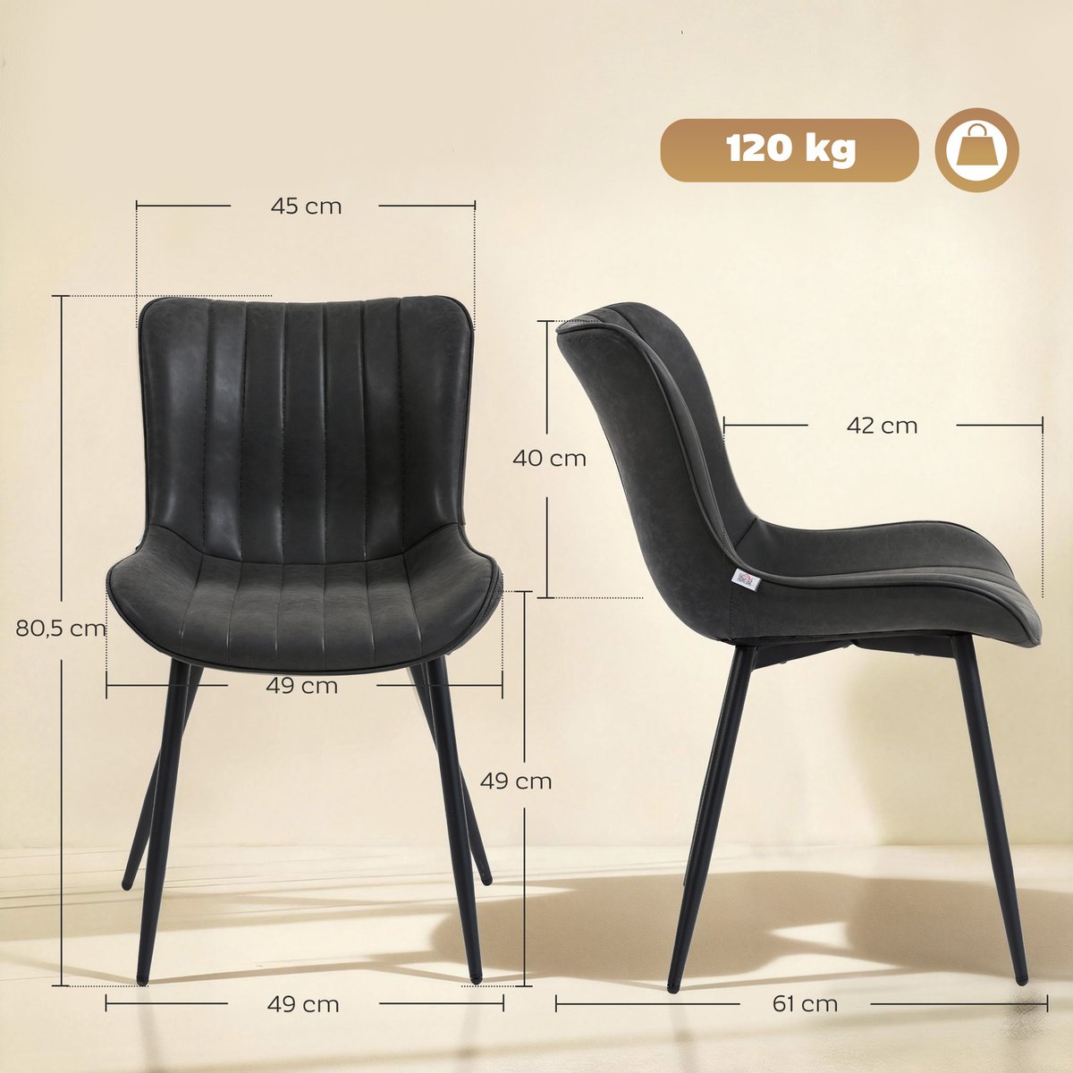 Chaise de salle à manger Revêtement noir, HOMCOM
