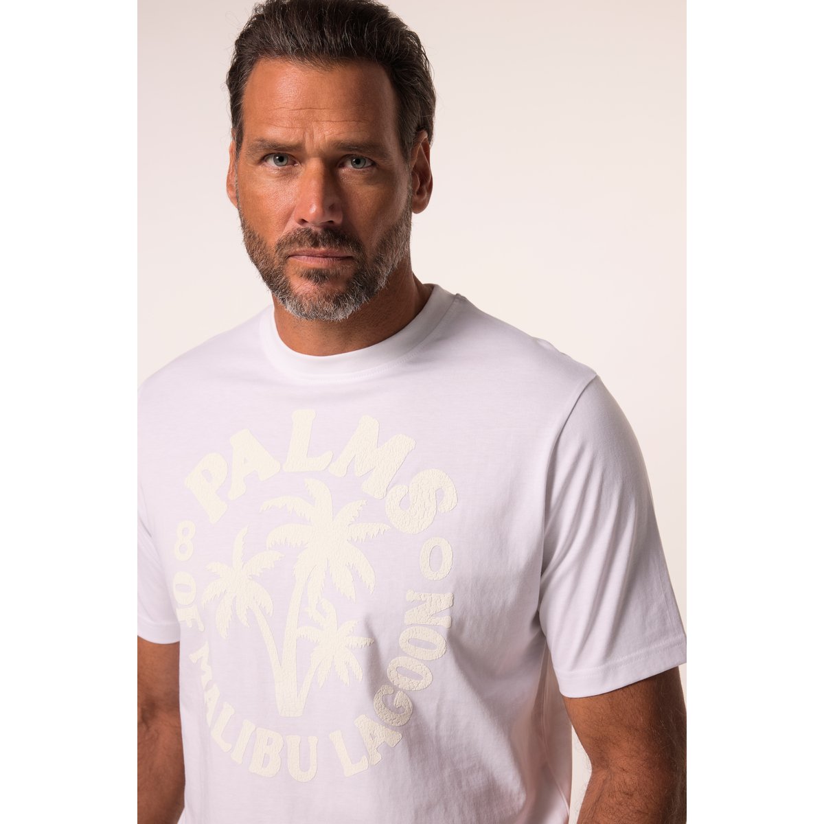 T-shirt, manches courtes et imprimé poitrine blanc cassé, JP1880