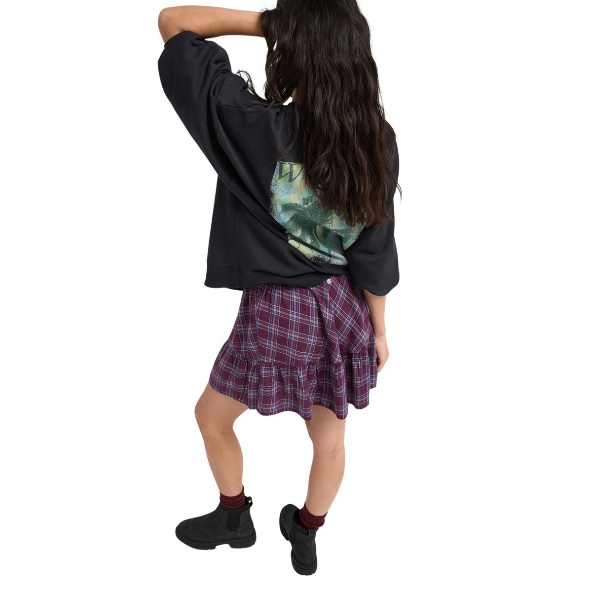 Jupe courte REMIX REBEL. violet blackberry wine purple plaid, ROXY