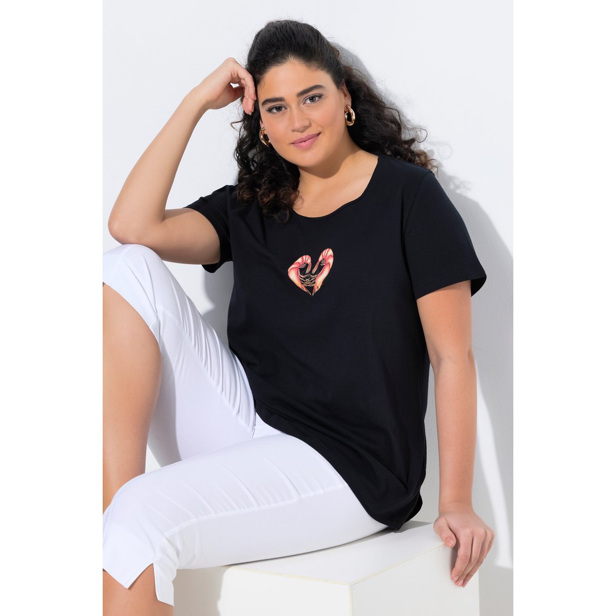 T-shirt, motif crevettes, coupe classique noir, ULLA POPKEN